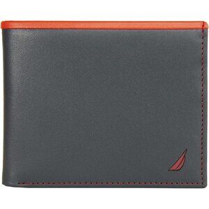 Men's Navy/Red Bifold Leather Wallet RFID Blocking ID Window Card Slots